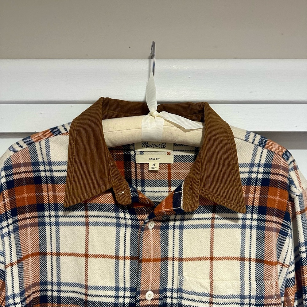 Madewell Men’s Plaid Button-Down Shirt with Corduroy Collar (Size Medium) - Picture 2 of 5